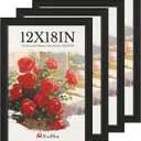 12x18 Poster Frame 4 Pack, Textured Black Solid Wood Picture Frame, Wall Hanging