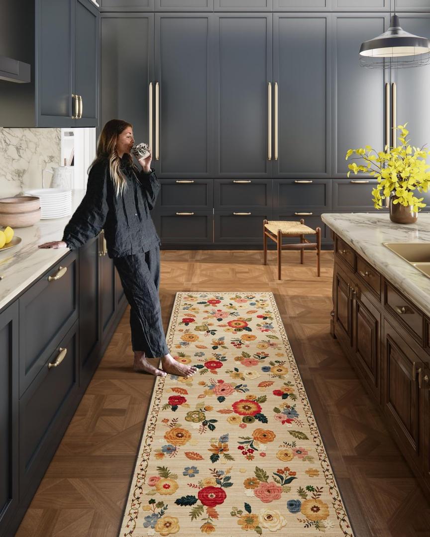Machine Washable Rug Runners for Hallways: 2X 10 Kitchen Rugs Stain Resistant Non Slip Long Rug with Rubber Backing Soft Floral Carpet Runners for Entryway Kitchen Bedroom Laundry Farmhouse