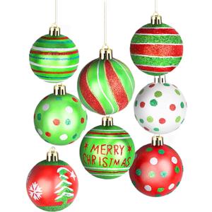 16Pcs 2.56 inch Christmas Ball Ornaments Set, Red Green Christmas Ball Ornaments for Christmas Tree Hanging Assorted Ornaments Bulk for Xmas Holiday Party Decor