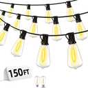 Outdoor Patio String Lights 150ft: ST38 LED Shatterproof Bulbs 3 Modes Button Control - Waterproof Connectable Lights - Wedding Bistro Party Gazebo Backyard Decorative
