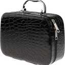 Latest Stylish Cosmetic Bag for Women | Toiletry Storage Pouch & Jewellery Organizer of PU Leather | Makeup Case with Compact Magnifying Mirror for Travel (20x14x8 cm, Black)