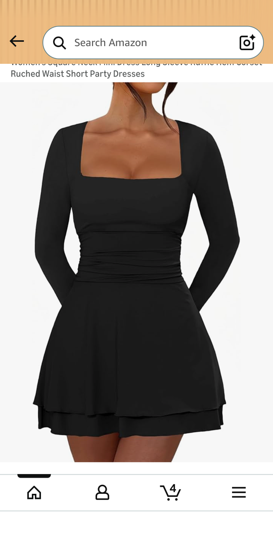 Women's Square Neck Mini Dress Long Sleeve Ruffle Hem Corset Ruched Waist Short Party Dresses, XL