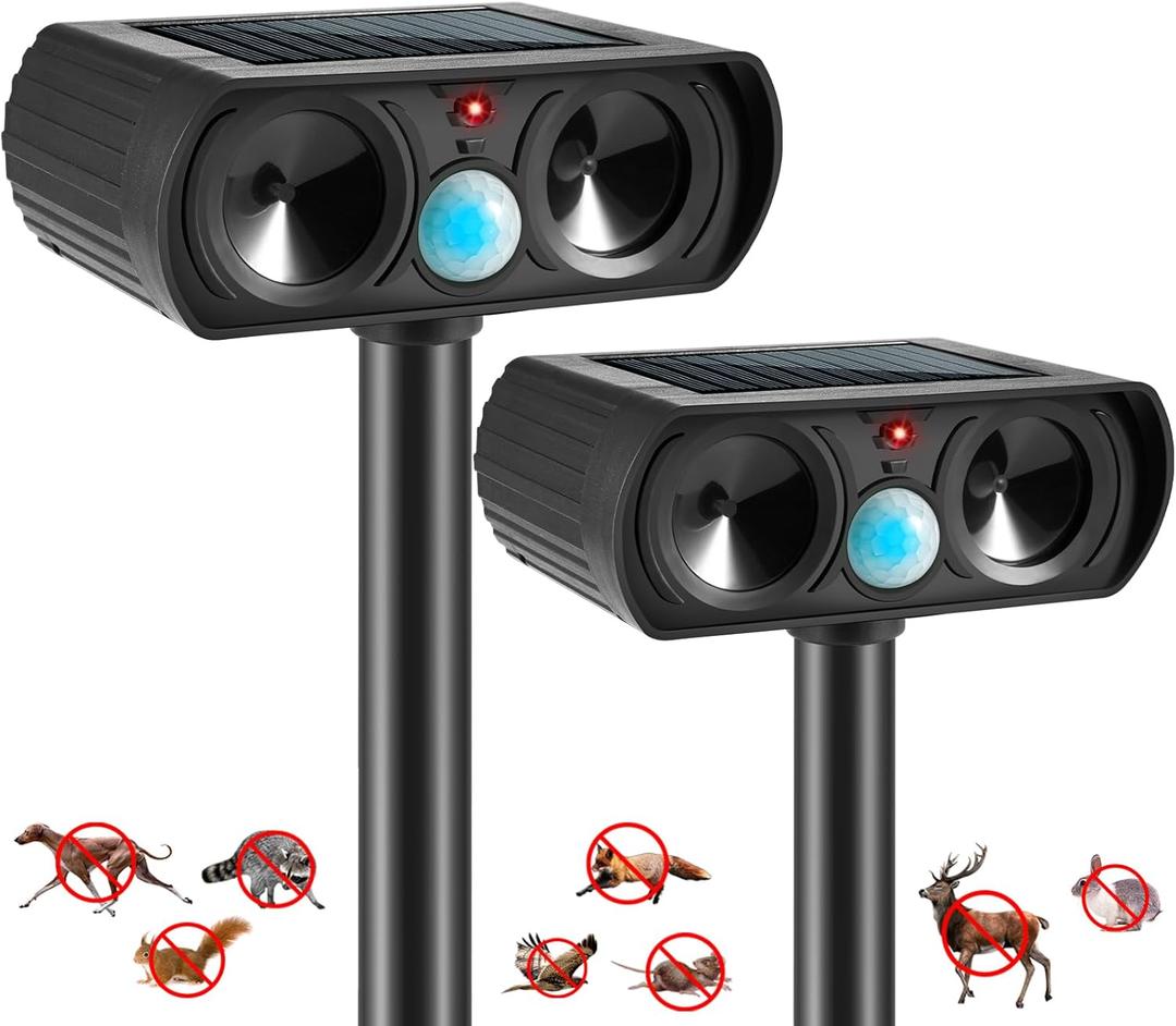 2025 Deer Repellent Device Ultrasonic Animal Repellent Outdoor Solar Animal Repeller with Motion Detection Waterproof Cat Deterrent Outdoor to Scare Rabbit Squirrel Skunk Repellent for Yard(2PACK)