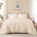 Andency Beige Comforter Set Full Size, 3 Pieces Solid Ruffle Vintage Rustic Soft Bedding Comforter Sets, All Season Lightweight Fluffy Soft Polyester Bedding Set (79x90 Comforter & 2 Pillowcases)