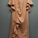 Memoriesea Women's Vintage Church Ruffle Sleeve Ruched Bodycon Work Midi Pencil Dress, Large, Nude Pink 