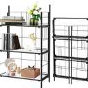 No Assembly Bookshelf, 3 Tier Stylish Black Folding Book Shelf, Foldable Bookcase with Glass Shelf, Small Collapsible Display Case Storage Organizer for Bedroom, Living Room