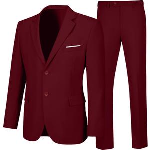 Men's Suits 2 Piece Burgundy Slim Fit Party Christmas Suit Jacket for Men Tuxedo Set Homecoming Outfits, XL