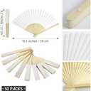 50 Packs White Paper Fans Paper Hand Fan Bamboo Folding Fan Handheld Fan Paper Folded Fan Paper Fan for Wedding Party and Home Decoration