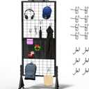 Alyoen Grid Wall Panels, Gridwall Panel Display Stand with Notice Board, Movable 5.1 x 1.4 Ft Floorstanding Wire Grid Rack, Sturdy Retail Display Racks for Vendor Events, Art Craft Shows