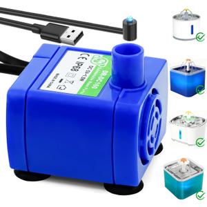 Cat Water Fountain Pump, Pet Water Fountain Pump Replacement Compatible Motor, DR-DC 160 Submersible Water Pump with LED Light for Round, Cubic, Flower Cap,Stainless Steel Cat Fountain