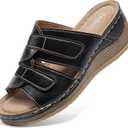 Womens Wedge Sandals Leather, Comfortable Slip On Slides Dressy, Orthopedic Sandals for Women, Open Toe Casua Arch Support Platform ladies Sandal Chunky Shoes, Size 38 
