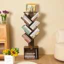 7 Tier Tree Book shelf, Small Bookcase with Reading Planner and Activity Panel, Modern Floor Standing Corner Tall Narrow Storage Cabinet Bookshelves for Home Office Bedroom Living Room (Rustic Brown)