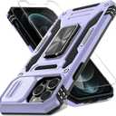 DEERLAMN Case for iPhone 13 Pro Max with Slide Camera Cover+Screen Protector(1 Pack),Rotated Ring Kickstand Military Grade Shockproof Protective Cover 6.7 Inch-Light Purple