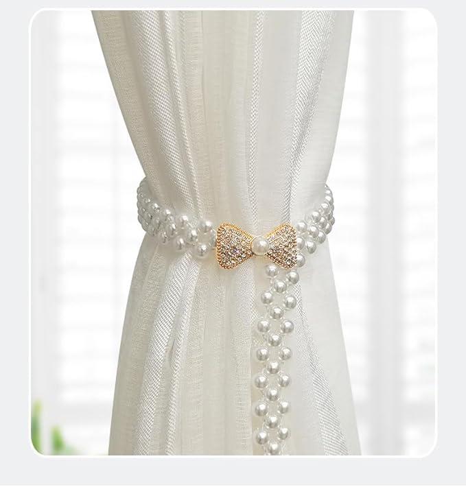 Funny live Curtain Tiebacks, 2 Pack Curtain Ties Outdoor Elegant Decorative Tie Backs Modern Pearl Tiebacks for Drapes Window Curtain Holdbacks for Draperies Accessories (Pearl Bow)