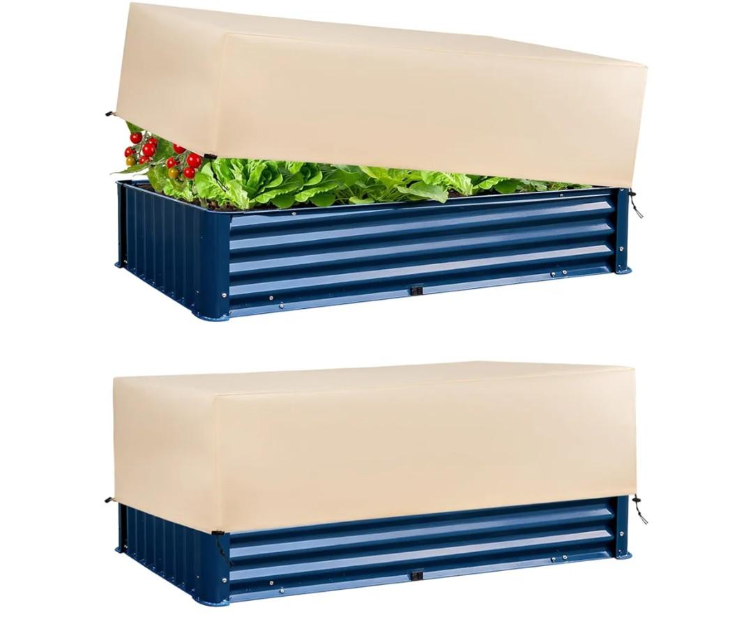 Plant Freeze Protection Cover 2 Pack with Elastic Drawstring, 3.54 oz/yd² Winter Frost Blanket Cloth Planter Box Covers for Raised Garden Bed Outdoor Flowers Potted, 43.3 x 15.7 x 17.7INCH