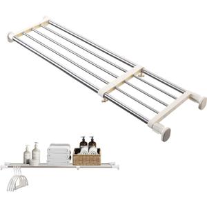 BAOYOUNI Tension Shelf Adjustable Closet Rod Space Saving Wardrobe Clothes Dividers Ivory, 33.07-46.26 Inches