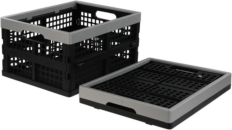 Jekiyo 16-Liter Folding Crates Storage, Collapsible Container Plastic, Set of 1 (black)