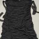 Women's Halter Sleeveless Ruched Mesh Club Night Out Bodycon Mini Dress (Medium, Black)