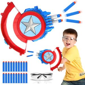Captain Shooting Shield, Kids Roleplay Toy with 20 Darts, Goggles, Target, Ideal Gift for Superhero Fans 6+