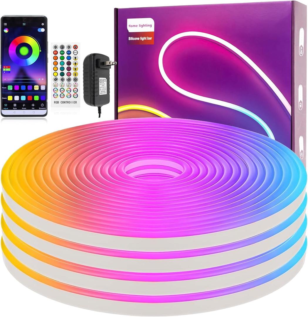 Led Neon Rope Light 32.8Ft RGB Neon Strip Lights App Control, Remote Control, Music Syncing, Outdoor IP65 Waterproof Led Strip Lights Flexible DIY Design for Bedroom, Gaming, Party Decoration