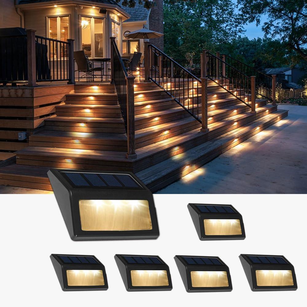 Solar Lights Outdoor, Waterproof Solar Powered Deck Step Lights for Patio Garden Backyard Garage Driveway Pathway Outside Wall Lighting (Warm White/6 Pack)