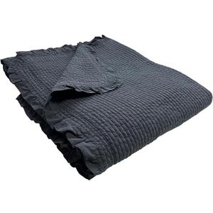 100% Cotton Frilled Bed Coverlet, Blanket Full/Double Size 79 x91' - Pigment Washed Soft & Breathable Quilted Blanket for All Seasons (Charcoal)