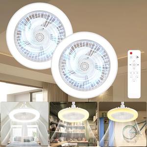 cambk Socket Ceiling Fan Light Screw in with 3 Color Temp, Low Profile Enclosed Dimmable Fanlight with Remote, 10 inch Small Adjustable White E27 LED Ceiling Lights for Bathroom/Bedroom/Garage (2Pcs)