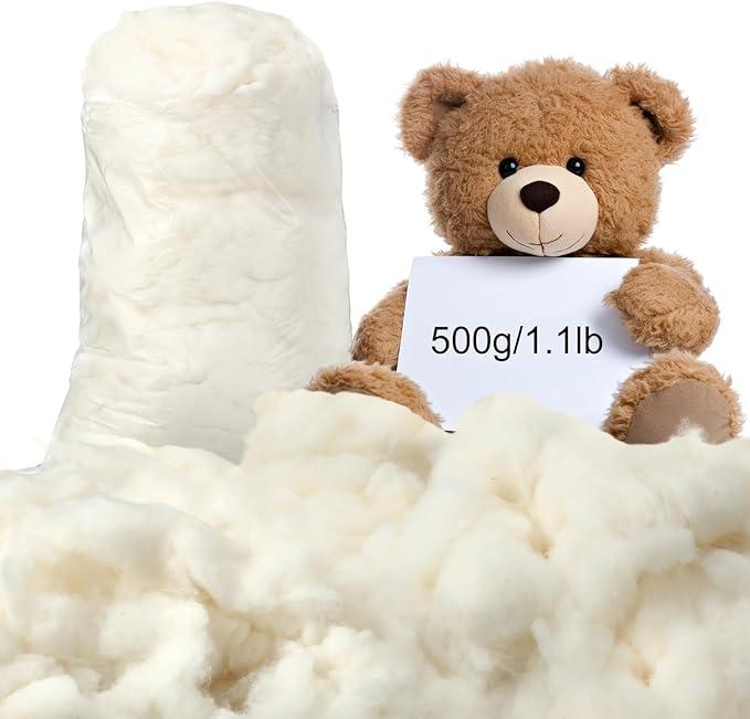 1.1lb Cotton Stuffing for Stuffed Animals Soft Pillow, Natural Cotton Fiber Filling Batting, for Toys, Cloud Decorations, and More
