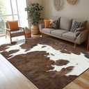 Foxmas Cow Print Rugs for Living Room Bedroom, 8x10 Washable Non-Slip Low Pile Indoor Floor Rug, Carpet for Dining Room Kitchen Office Western Home Decor, Brown