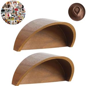 Cowboy Hat Holder Rustic Wood Design Hat Organizer 2 Pieces Cowboy Hat Rack Western Decor Hat Storage Hanger for Display and Organization,Comes with 60 pcs Cowboy Stickers