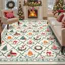 LIVEBOX Christmas Farmhouse Rugs for Living Room 8x10 - Soft Washable Neutral Rugs for Living Room Thin Non-Slip Xmas Tree Rug for Bedroom, Large Winter Holiday Decor Rug for Room, Beige/Green