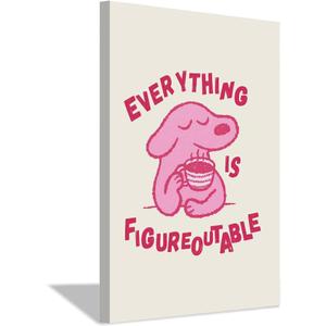 Pink Dog Wall Art - Motivational Positive Affirmations Quote Poster, Cute Animal Print for Kids Bedroom & Nursery Decor, Inspirational 'Everything is Figureoutable' Artwork (30X45cm Framed, colorful)