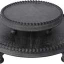 SwallowLiving Rustic Set of 2 Black Round Wood Tray Riser Farmhouse Pedestal Stand with Beaded Edge for Decor Whitewash Finish Wooden Cupcake Display for Cakes and Decorative Items 11.8/7.5 inches