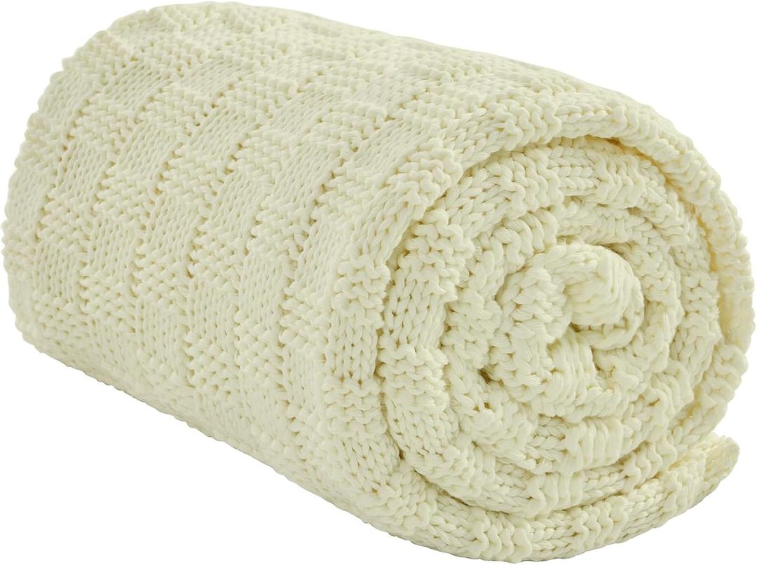 Wellfeel Knitted Weighted Blanket for Adult, No Beads Heavy Blanket 50” x 60'' 5lbs, Breathable Chunky Knit Blanket, Cooling Weighted Blanket for Hot Sleepers, Christmas Home Decor (Cream White)