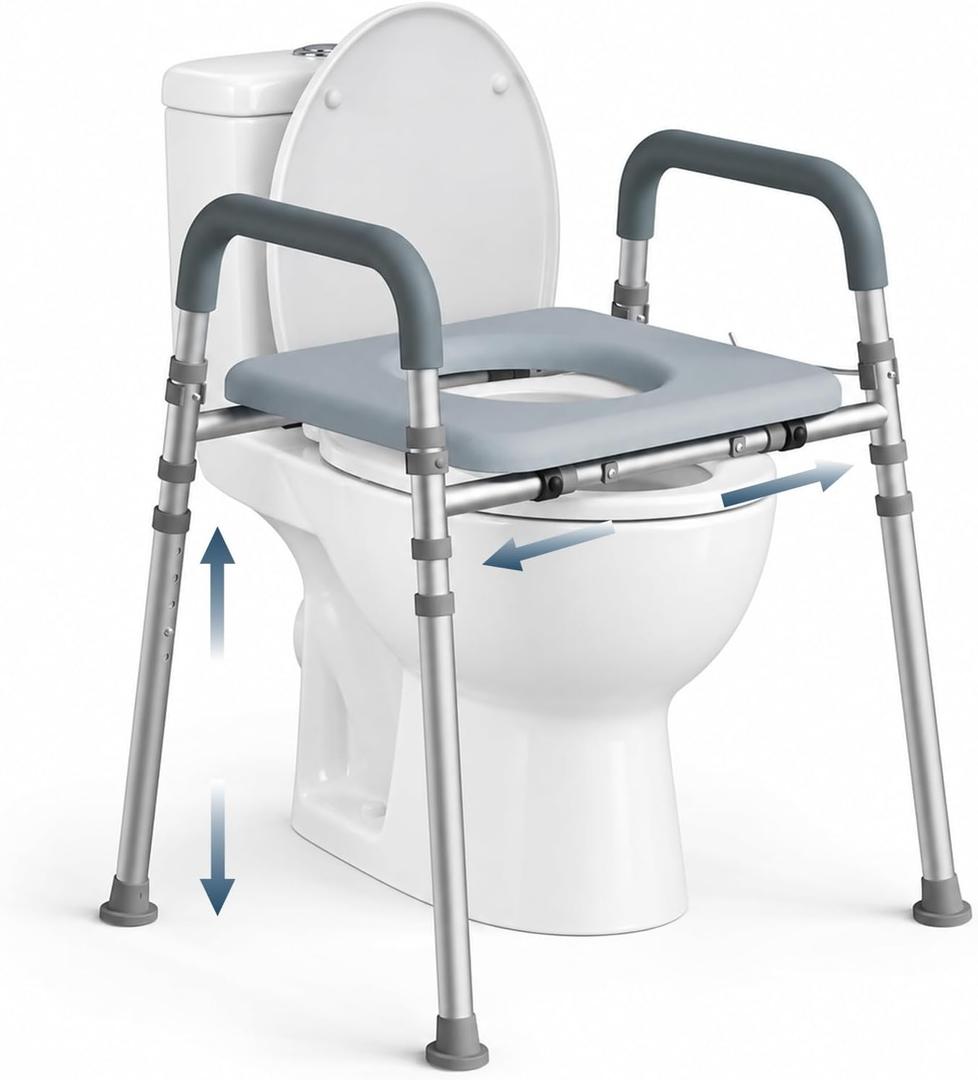 Loyoda Toilet Seat Riser with Handles, Raised Toilet Seat for Seniors with Adjustable Height & Width, 400 lb Capacity Handicap Elevated Toilet Seat for Elderly, Pregnant, Fit Any Toilet