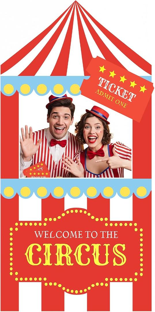 Honoson Circus Ticket Booth Photo Prop 63 Inch Circus Theme Party Decorations, Large Ticket Booth Cardboard Cutout Backdrop for Carnival Game, Birthday, Spring School Events