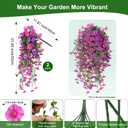 Fanfantoey Artificial Hanging Flowers for Outdoors, 2Pcs UV Resistant Fake Flowers, Realistic Faux Petunias Silk Long Vines Morning Glory Eucalyptus for Outside Planter Porch Patio Home Decor, Mix