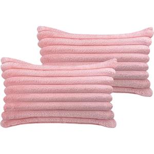 12x20 Throw Pillow Covers Set of 2, Decorative Faux Fur Covers for Bed, Couch Soft Fluffy Pillow Cover with Velvet Back for Living Room, Neutral Home Dcor Accent for Sofa - Pink