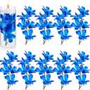 16 Pieces Orchid Faux Flowers Floating Candles Centerpiece Wedding Table Centerpieces Vase Fillers Filling for Wedding Birthday Party Table Decorations (Sky Blue)