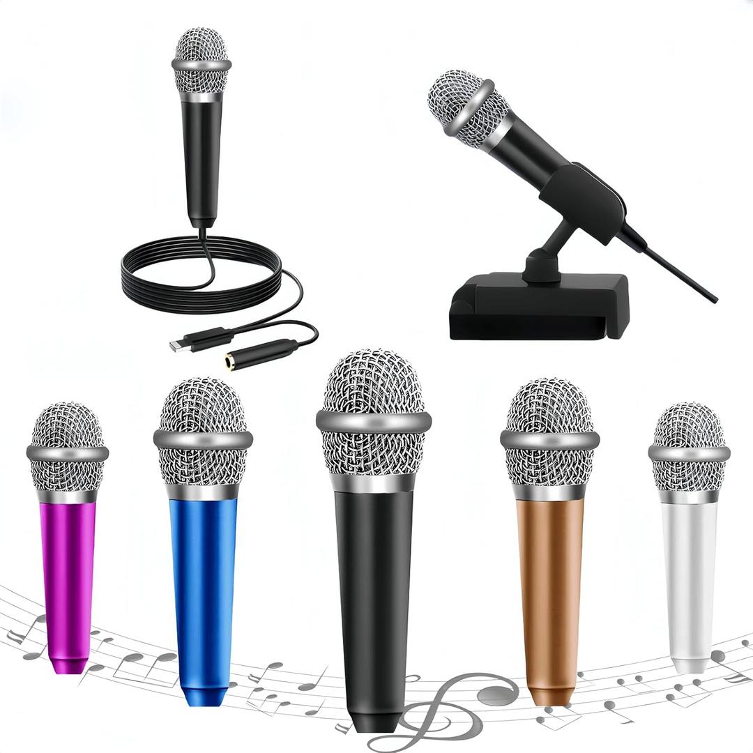 4 x Mini Microphone for iPhone, Miniature Microphone, ASMR Microphone, can be Used for Singing, Recording Video or Audio, Voice Calls, YouTube, Blog (Black)