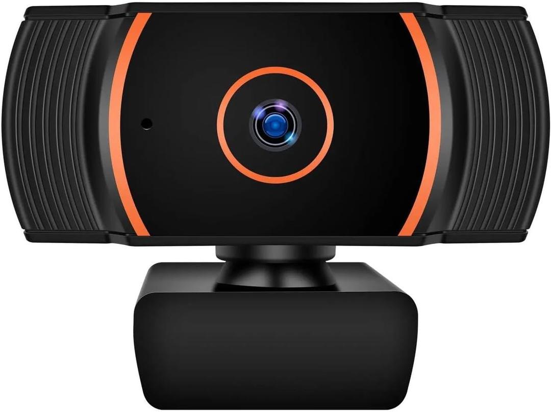 Generic HD Webcam 1080p with Built-in Microphone - 360 Rotation Pan & Tilt - Attachable Desktop Cam Perfect for Remote Work, Online Course Taking, Streaming, & Gaming, Black and Orange, ZHY1566