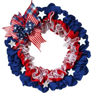 XKCL Patriotic Wreaths, 20 Inch Memorial Day Wreath, 4th of July American Flag Wreath for Front Door Decorations (Bulered)