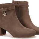 Coutgo Women's Ankle Boots Chunky Block Low Heel Vintage Tie Knot Booties Shoes with Side Zipper 8 1/2, Brown