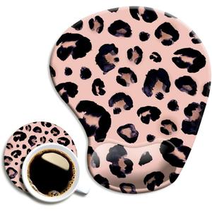 DOOKE Ergonomic Mouse Pad with Wrist Support and Coaster,Mouse Pads with Non-Slip PU Base for Home Office Working Studying Easy Typing & Pain Relief Leopard