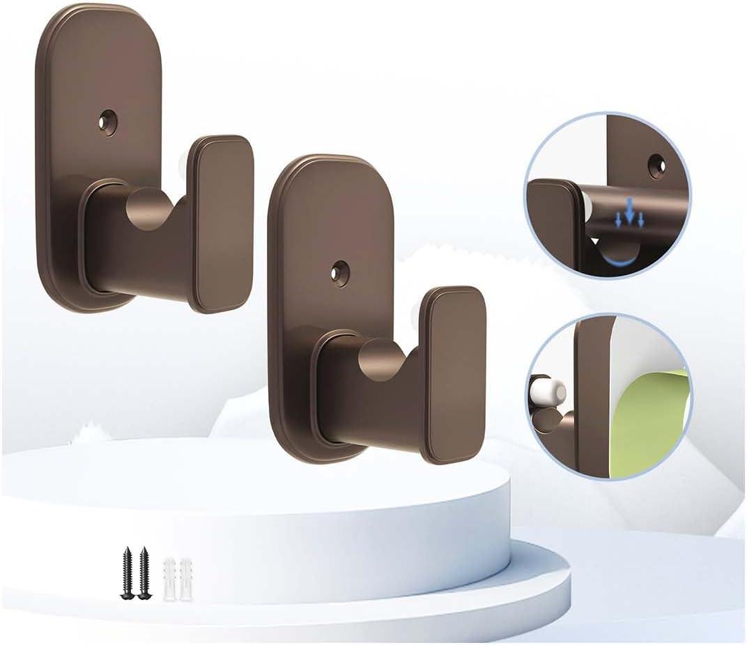 No Drill Curtain Rod Brackets:Self Adhesive Curtain Rod Holders for Rods 5/8" Peel and Stick Curtain Rod Hooks for Bathroom,Kitchen,Dorm,Door,Bronze,2 PCS(No Drill Adhesive/Drilling Hardware)