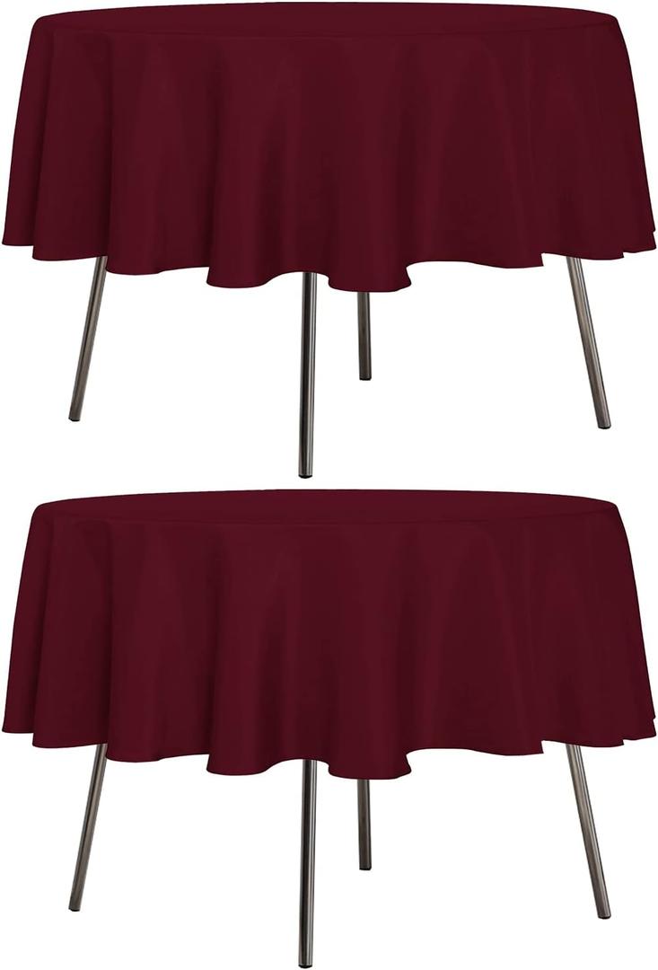 sancua 2 Pack Round Tablecloth 60 Inch Burgundy, Stain and Wrinkle Resistant Table Cloth - Washable Polyester Table Cover for Dining Tables, Buffet Parties and Camping