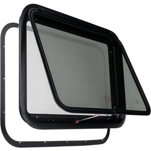 RV Window for Trailer Camper, 30" W x 22" H RV Exit Window with Net Screen and Trim Ring RV Window for Cargo Trailer Camper for 1-1/2" to 1-4/5" Thick Walls, DOT Approved