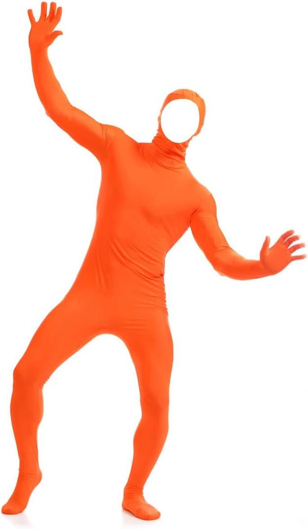 Aniler Men's and Women's Spandex Open Face Full Body Zentai Costume Bodysuit (Medium, Orange)