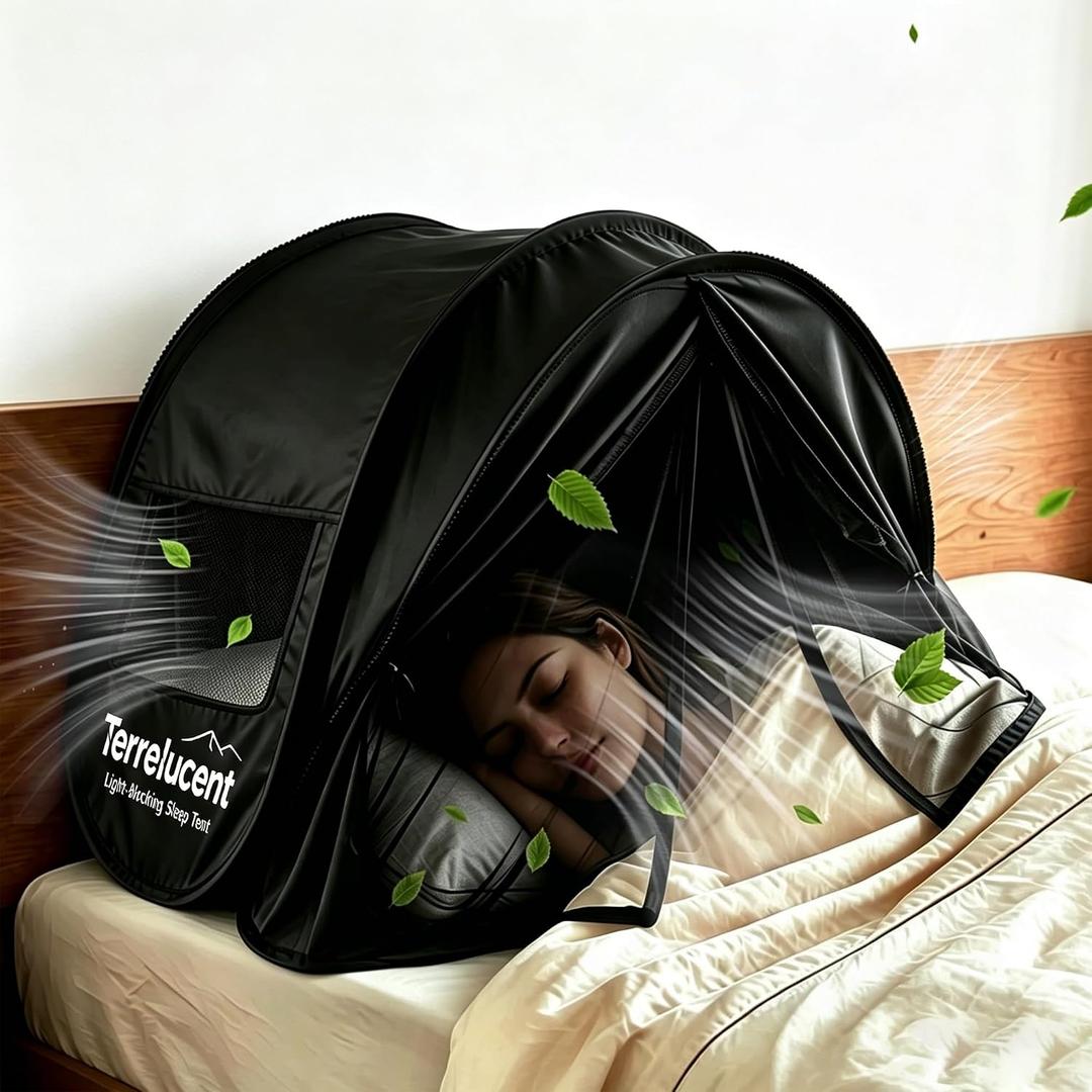 Sleep Bed Tent for Head, Pop-up Blackout Sleep Tent, with Dual-Layer Blackout and Mesh Door Curtains, Head Tent for Sleeping, Night Shifts, Napping, Travel, Dorms, Sunbathing, 30.7" L x 22.4" H x 27.6" W