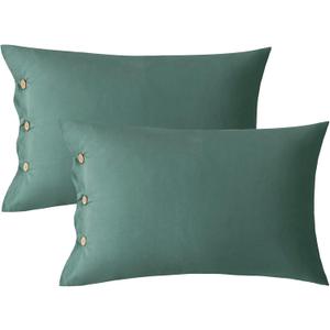 JELLYMONI Pillowcases King Set of 2 Cotton Button Pillow Covers 2036in Dark Green Bed Pillow Cases 100% Washed Cotton Soft Breathable (Pillows are not Included) (King(20"36"))